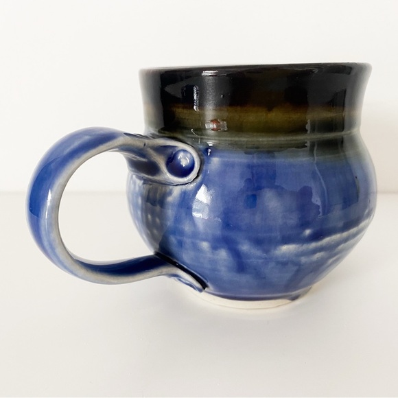Handmade Pottery Mug with Handle, Blue with Brown - Picture 5 of 6
